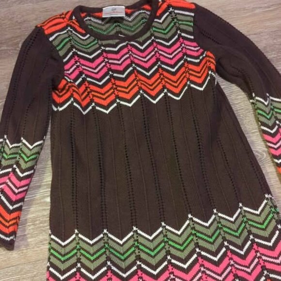 Hanna Andersson Brown Pink Chevron Knit Sweater Dress Fall Winter Girls 110 - Picture 1 of 5